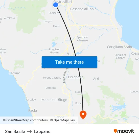 San Basile to Lappano map