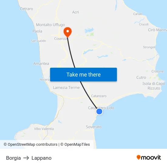 Borgia to Lappano map