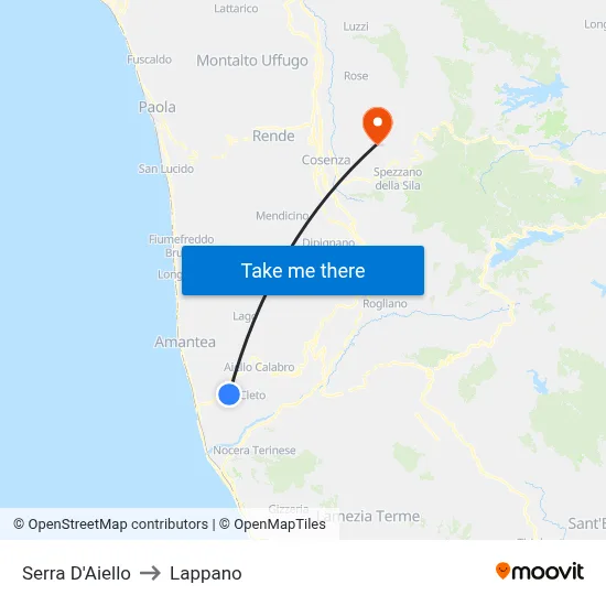 Serra D'Aiello to Lappano map
