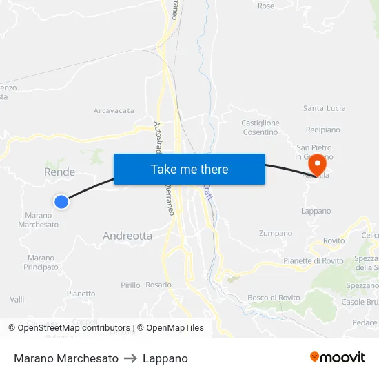 Marano Marchesato to Lappano map