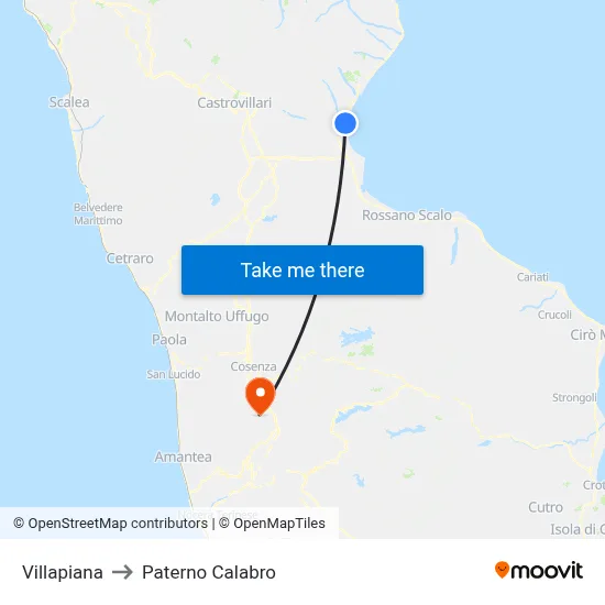 Villapiana to Paterno Calabro map