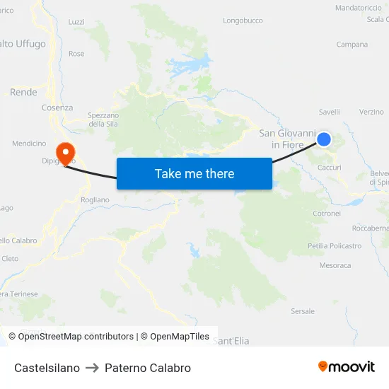 Castelsilano to Paterno Calabro map