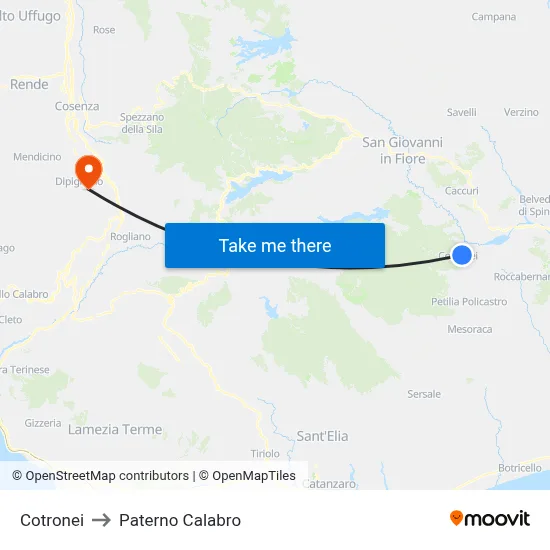 Cotronei to Paterno Calabro map