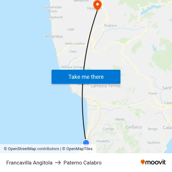 Francavilla Angitola to Paterno Calabro map