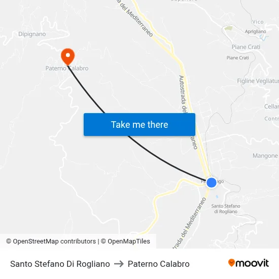 Santo Stefano Di Rogliano to Paterno Calabro map
