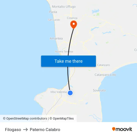Filogaso to Paterno Calabro map