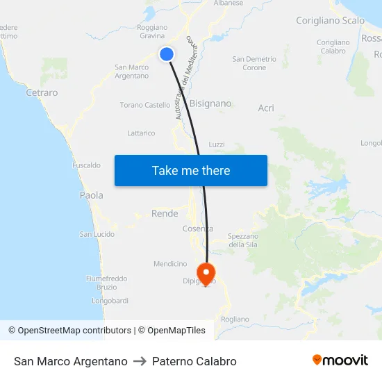 San Marco Argentano to Paterno Calabro map