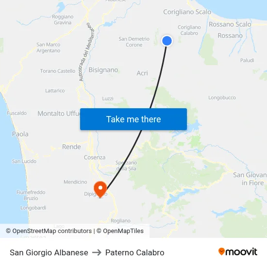 San Giorgio Albanese to Paterno Calabro map