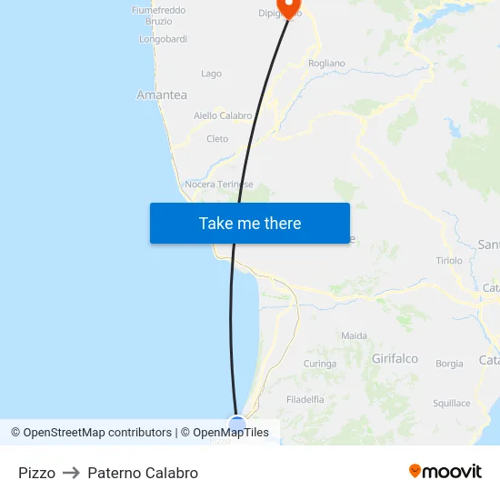 Pizzo to Paterno Calabro map