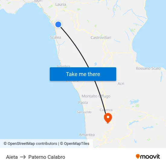Aieta to Paterno Calabro map