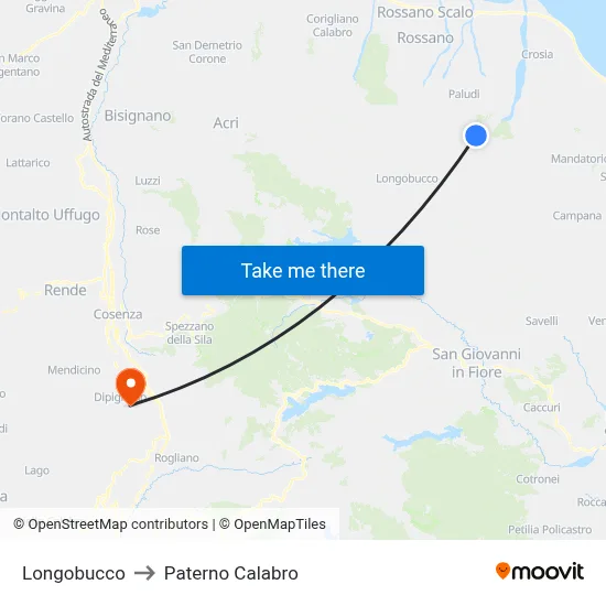 Longobucco to Paterno Calabro map