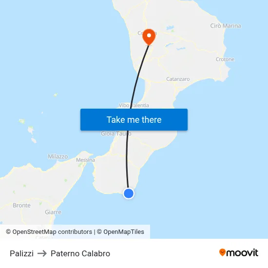 Palizzi to Paterno Calabro map