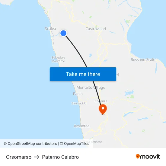 Orsomarso to Paterno Calabro map