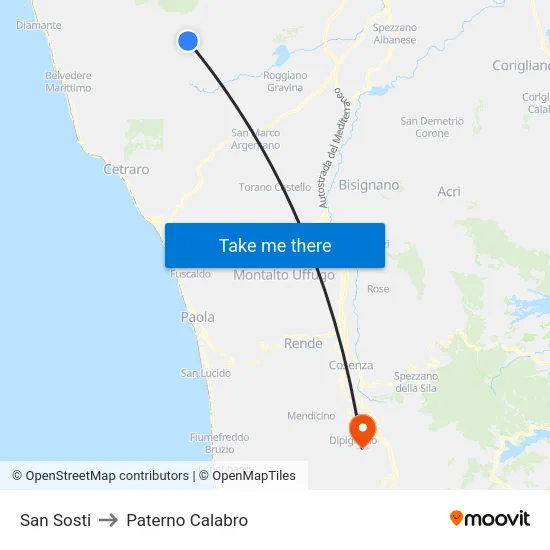 San Sosti to Paterno Calabro map
