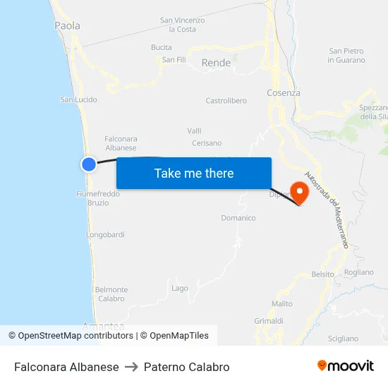 Falconara Albanese to Paterno Calabro map