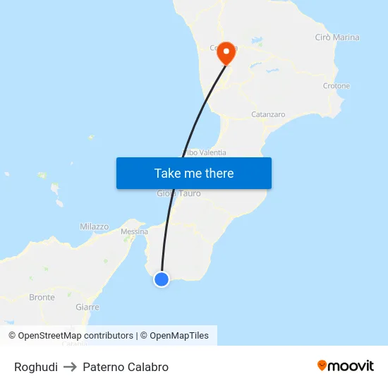 Roghudi to Paterno Calabro map