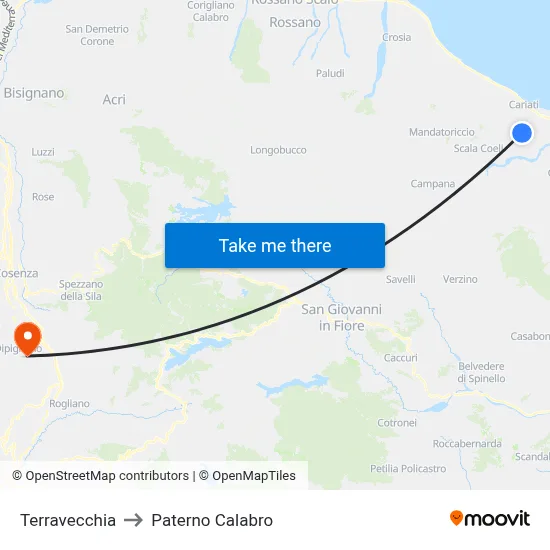 Terravecchia to Paterno Calabro map