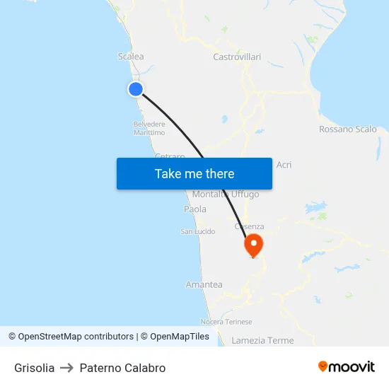 Grisolia to Paterno Calabro map