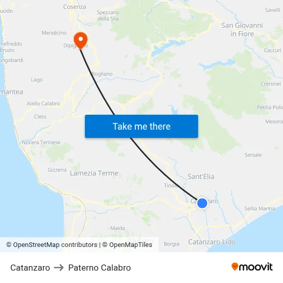 Catanzaro to Paterno Calabro map