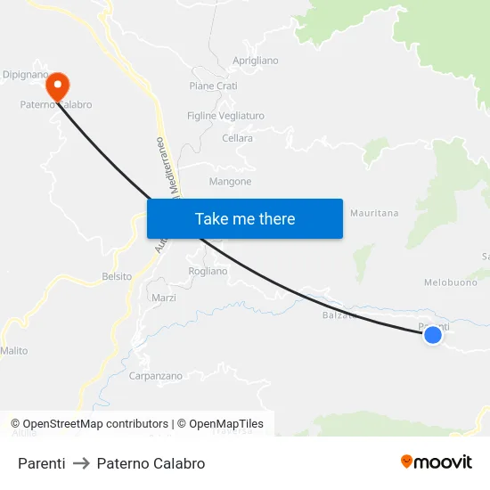 Parenti to Paterno Calabro map
