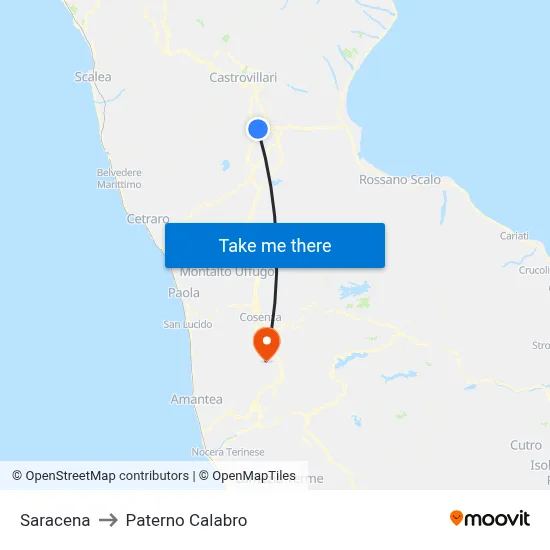 Saracena to Paterno Calabro map