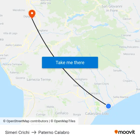 Simeri Crichi to Paterno Calabro map