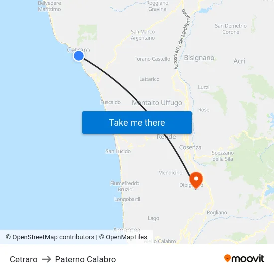 Cetraro to Paterno Calabro map