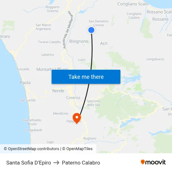 Santa Sofia D'Epiro to Paterno Calabro map
