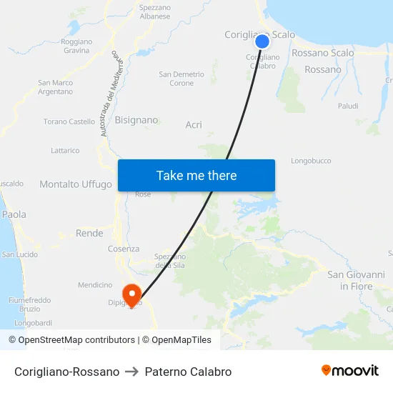 Corigliano-Rossano to Paterno Calabro map