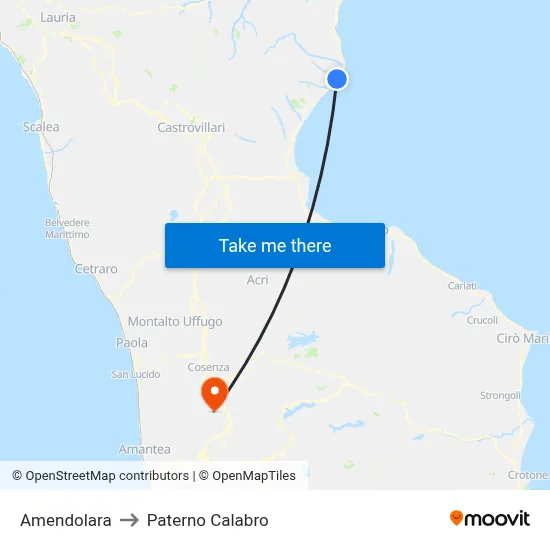 Amendolara to Paterno Calabro map