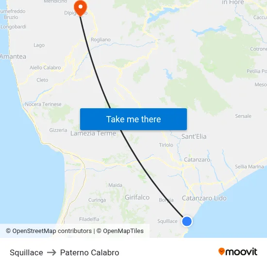 Squillace to Paterno Calabro map