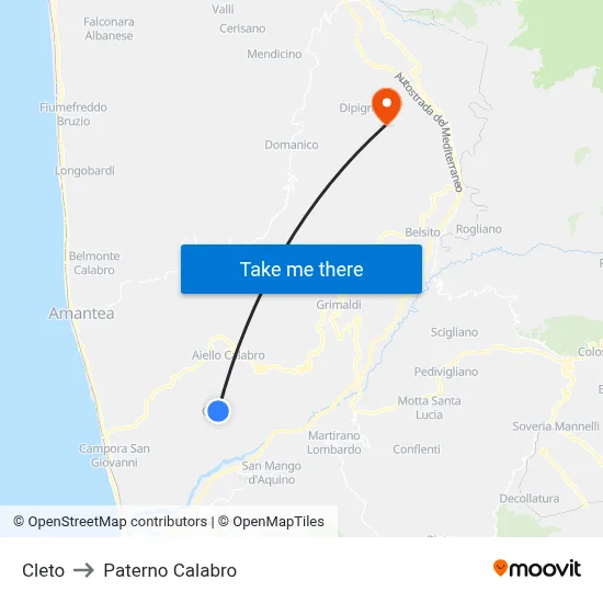 Cleto to Paterno Calabro map
