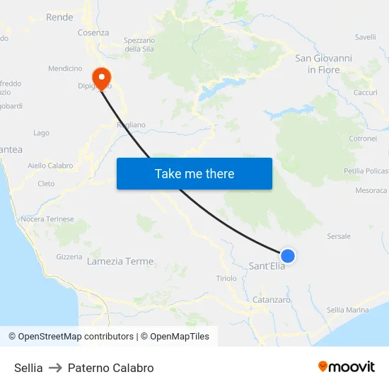 Sellia to Paterno Calabro map