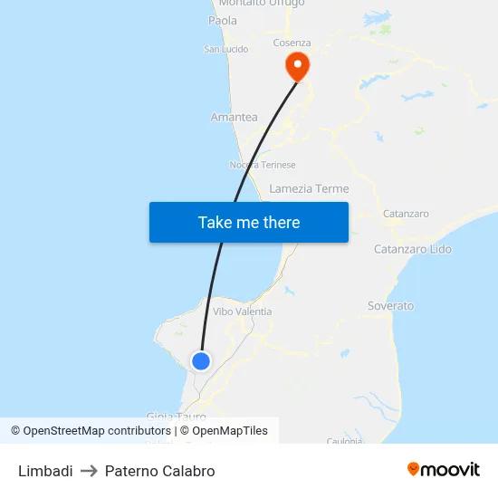 Limbadi to Paterno Calabro map