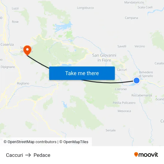 Caccuri to Pedace map