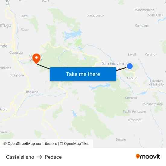 Castelsilano to Pedace map