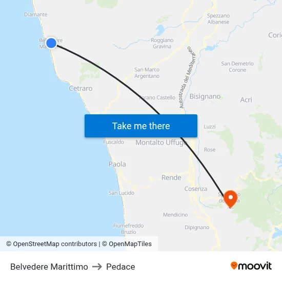 Belvedere Marittimo to Pedace map