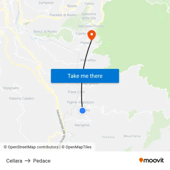 Cellara to Pedace map