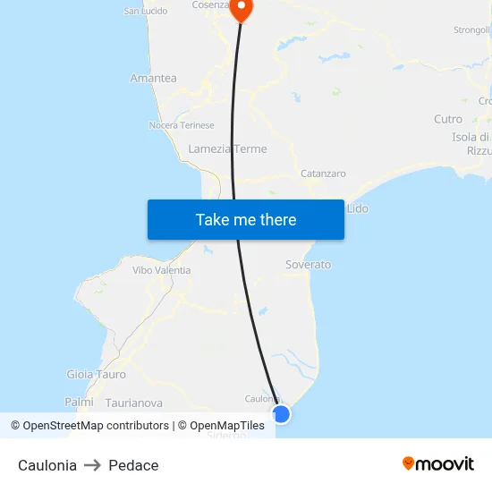 Caulonia to Pedace map