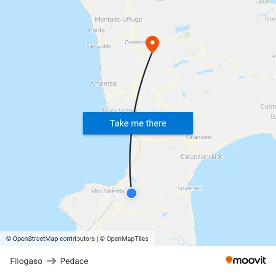 Filogaso to Pedace map