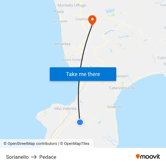 Sorianello to Pedace map