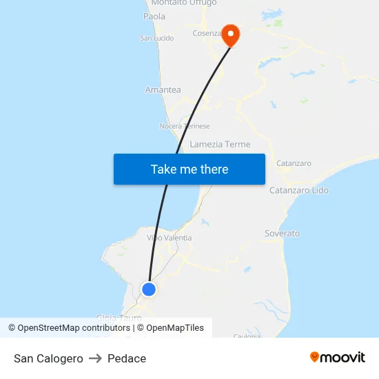 San Calogero to Pedace map