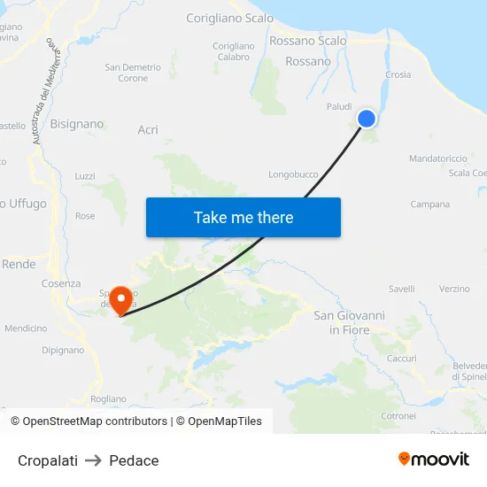 Cropalati to Pedace map