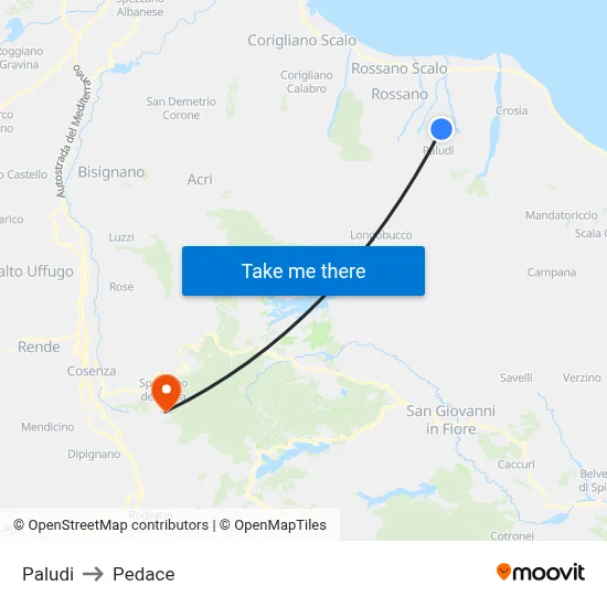 Paludi to Pedace map