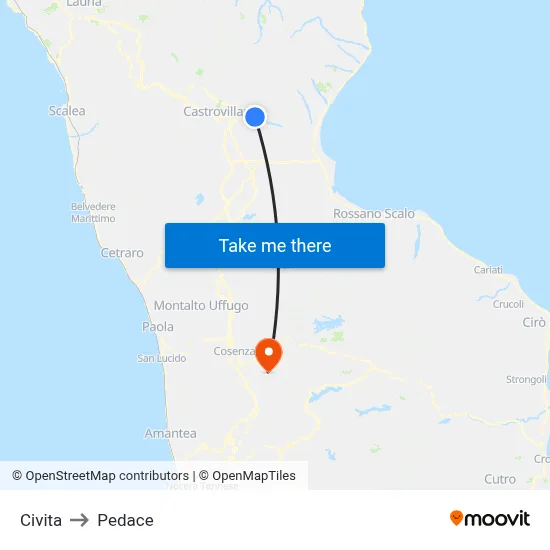 Civita to Pedace map