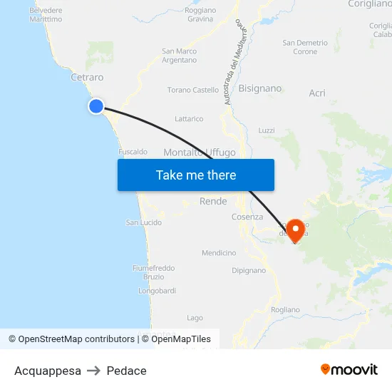 Acquappesa to Pedace map