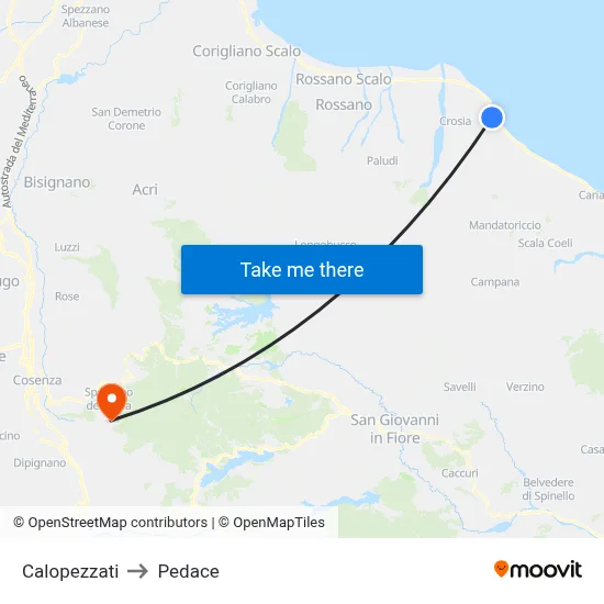 Calopezzati to Pedace map