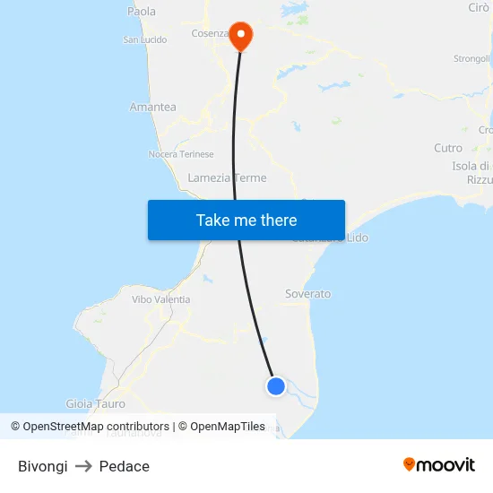 Bivongi to Pedace map