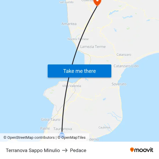 Terranova Sappo Minulio to Pedace map