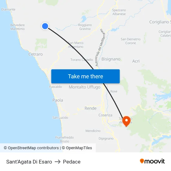 Sant'Agata Di Esaro to Pedace map